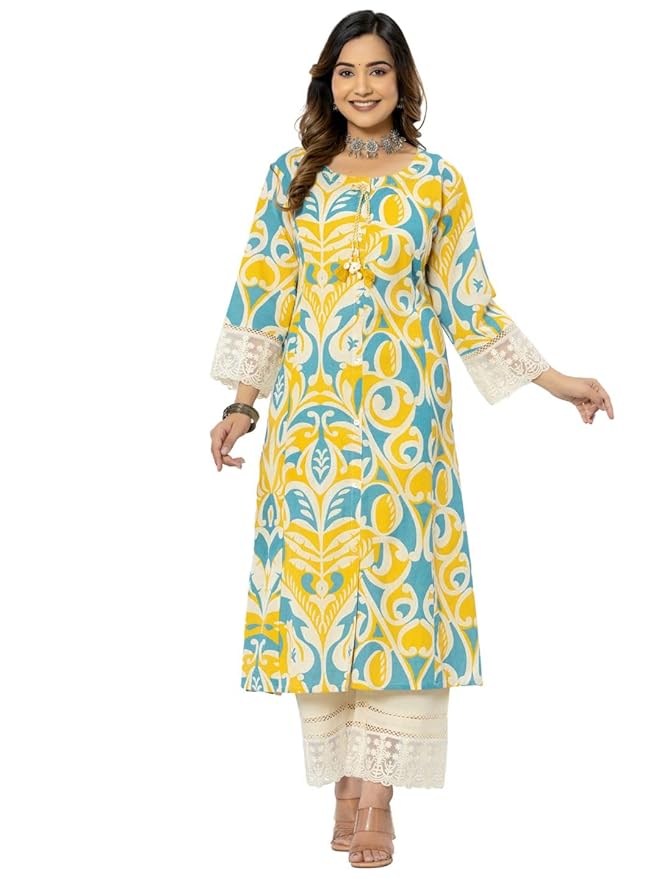 Cotton Printed A-Line Kurta with Pant Set